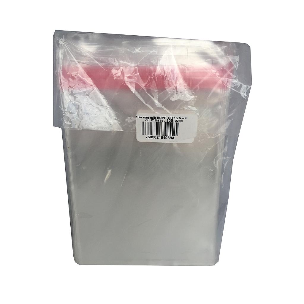 Bolsa Tipo Celofán "BOPP" con Pegamento 13x 15.5+4 c/100