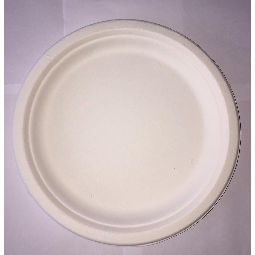 Plato Biodegradable Redondo 9" Liso (de fibra de papel) c/50