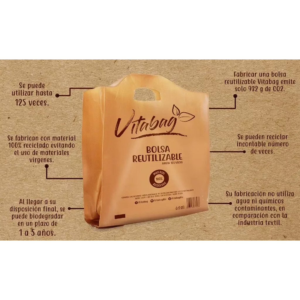 Bolsa Camiseta Biodegradable Gruesa Reusable Color Kraft Grande