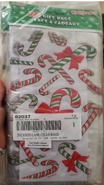 Bolsa Celofán Grande de Navidad Candy Cane c/20