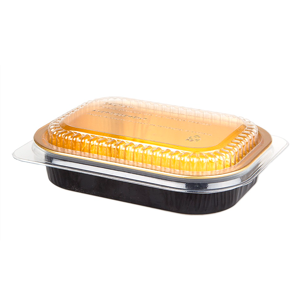 Contenedor de Aluminio 16oz Negro-Oro con Tapa Plástica c/2
