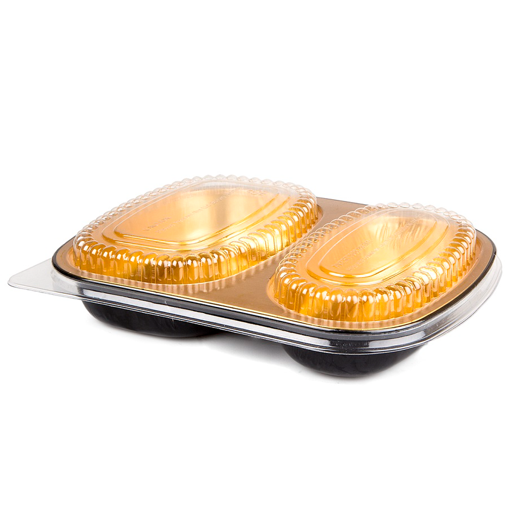 Contenedor de Aluminio 2 Div 16.7 y 12.2oz. Negro-Oro con Tapa Plástica