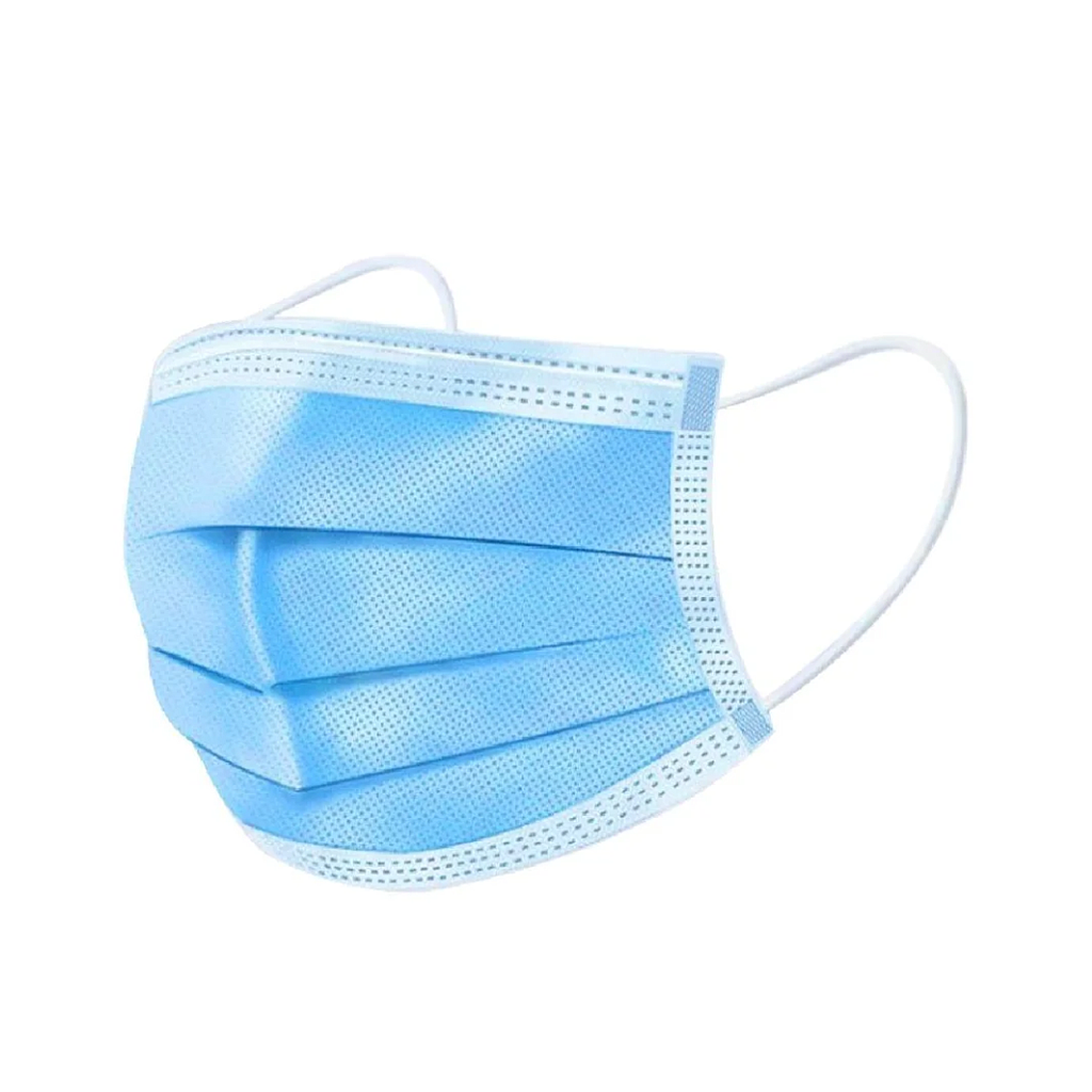 Cubre Bocas Azul Triple Capa Plisado con Ajuste Nasal Grado Médico c/50